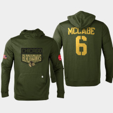 2022 Jake McCabe Chicago Blackhawks Salute to Service Levelwear #6 Men's Pullover Hoodie Olive