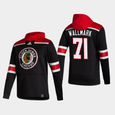 2021 Chicago Blackhawks Lucas Wallmark #71 Reverse Retro Authentic Pullover Black Hoodie