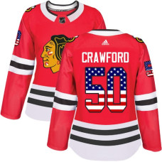 Women's Chicago Blackhawks #50 Corey Crawford USA Flag Fashion Red Authentic Jersey