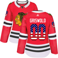 Women's Chicago Blackhawks #00 Clark Griswold USA Flag Fashion Red Authentic Jersey