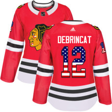 Women's Chicago Blackhawks #12 Alex DeBrincat USA Flag Fashion Red Authentic Jersey