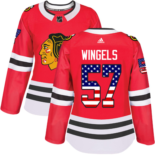 Women's Chicago Blackhawks #57 Tommy Wingels USA Flag Fashion Red Authentic Jersey