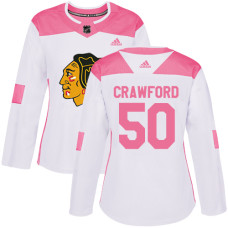 Women's Chicago Blackhawks #50 Corey Crawford Pink-White Fashion Authentic Jersey