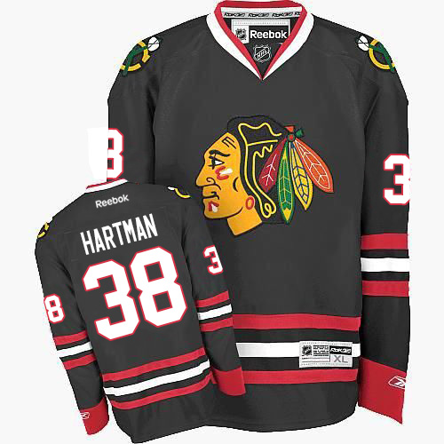Kid's Chicago Blackhawks #38 Ryan Hartman Authentic Black Third Reebok Jersey