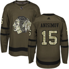 Kid's Chicago Blackhawks #15 Artem Anisimov Authentic Green Salute to Service Adidas Jersey