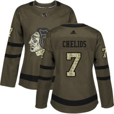 Women's Chicago Blackhawks #7 Chris Chelios Authentic Green Salute to Service Adidas Jersey