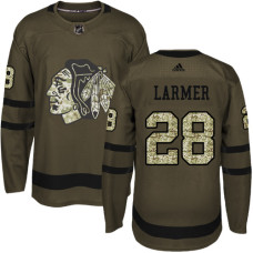 Kid's Chicago Blackhawks #28 Steve Larmer Premier Green Salute to Service Adidas Jersey