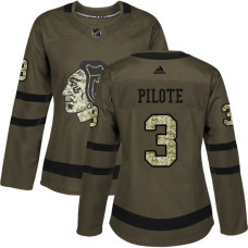 Women's Chicago Blackhawks #3 Pierre Pilote Authentic Green Salute to Service Adidas Jersey