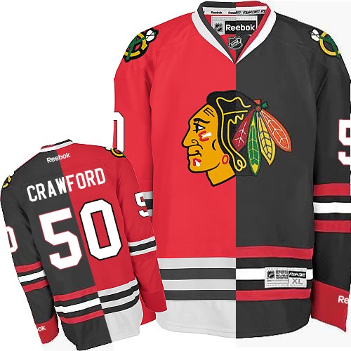 Chicago Blackhawks #50 Corey Crawford Premier Red/Black Split Fashion Reebok Jersey