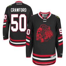 Kid's Chicago Blackhawks #50 Corey Crawford Premier Black Red Skull 2014 Stadium Series Reebok Jersey