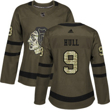 Women's Chicago Blackhawks #9 Bobby Hull Authentic Green Salute to Service Adidas Jersey